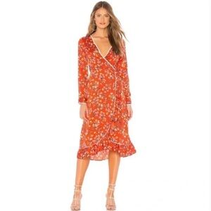 Free People Covent Garden Midi Floral Wrap Red Dress. Size 0.